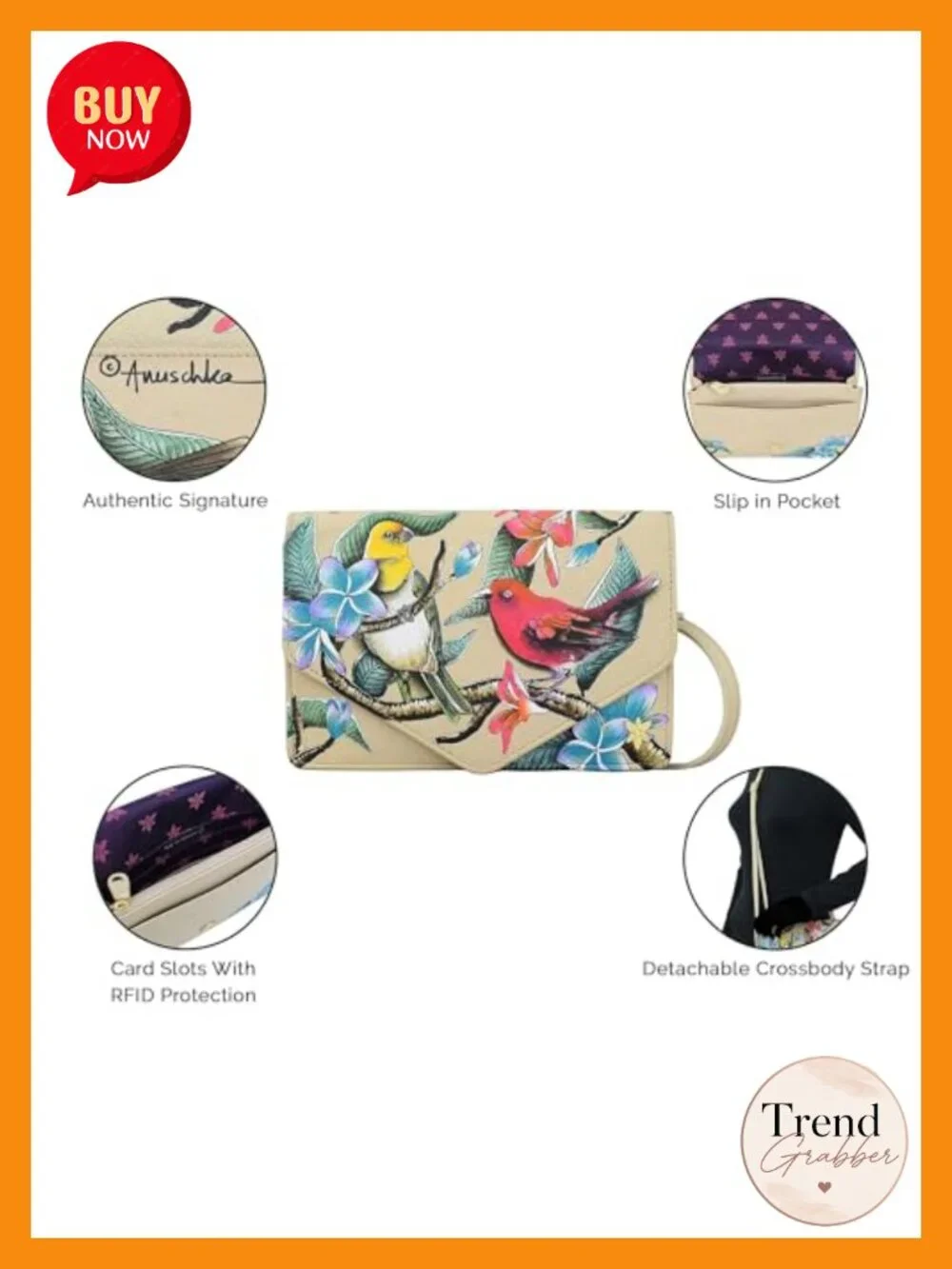 Hand-Painted Genuine Leather Convertible Crossbody Satchel with Tooled Finishes